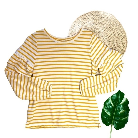 Old Navy Lemon Yellow Ruffled Stripe Pull On Crewneck Sweatshirt Top Small - Picture 2 of 15